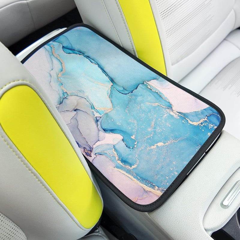 Adastrah Blue Marble Auto Center Console Pad,Car Armrest Pad Car Armrest Seat Box Cover Protector for Most Cars - Image 1